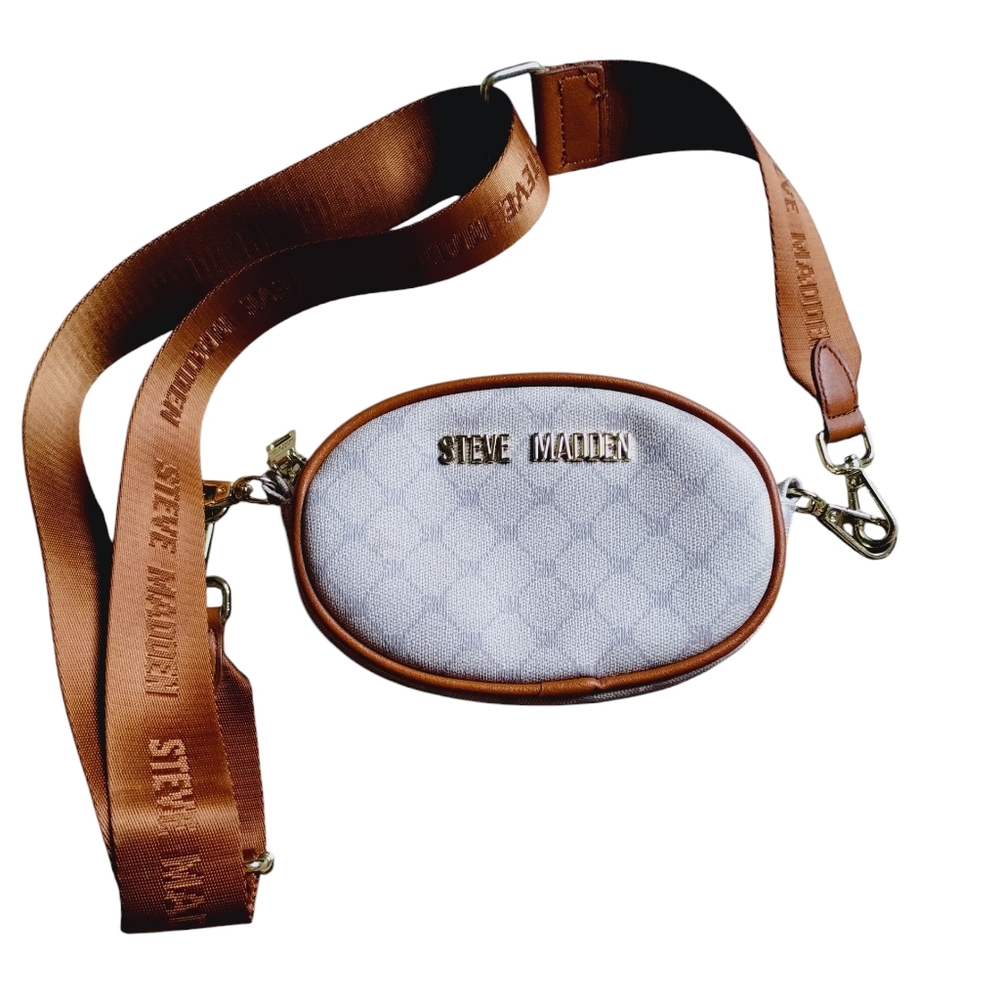 Steve Madden Small Oval Crossbody in White and Brown